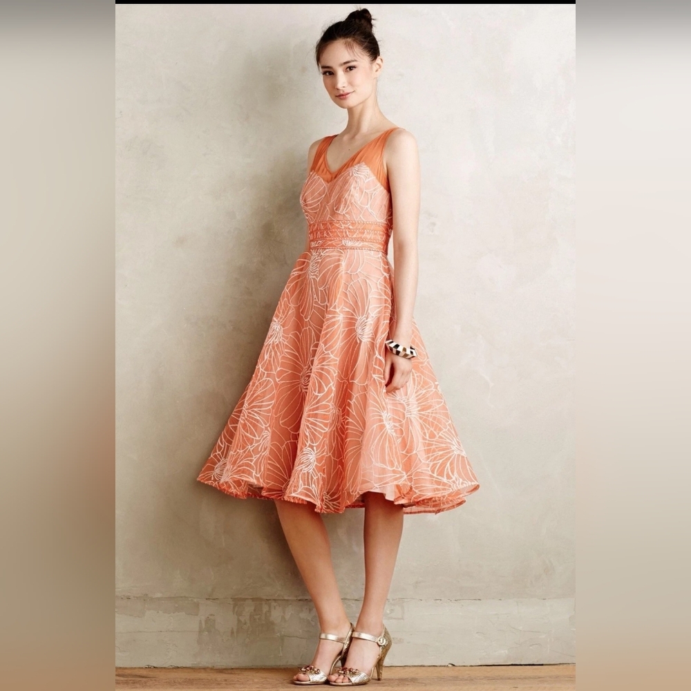 Anthropologie Moulinette Soeurs Vibrant Orange Midi Cocktail Dress, NWOT, Size 2